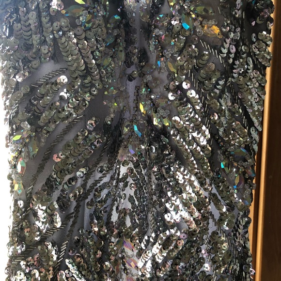 Mon Cheri Silver Sequined Prom Dress - Picture 7 of 10